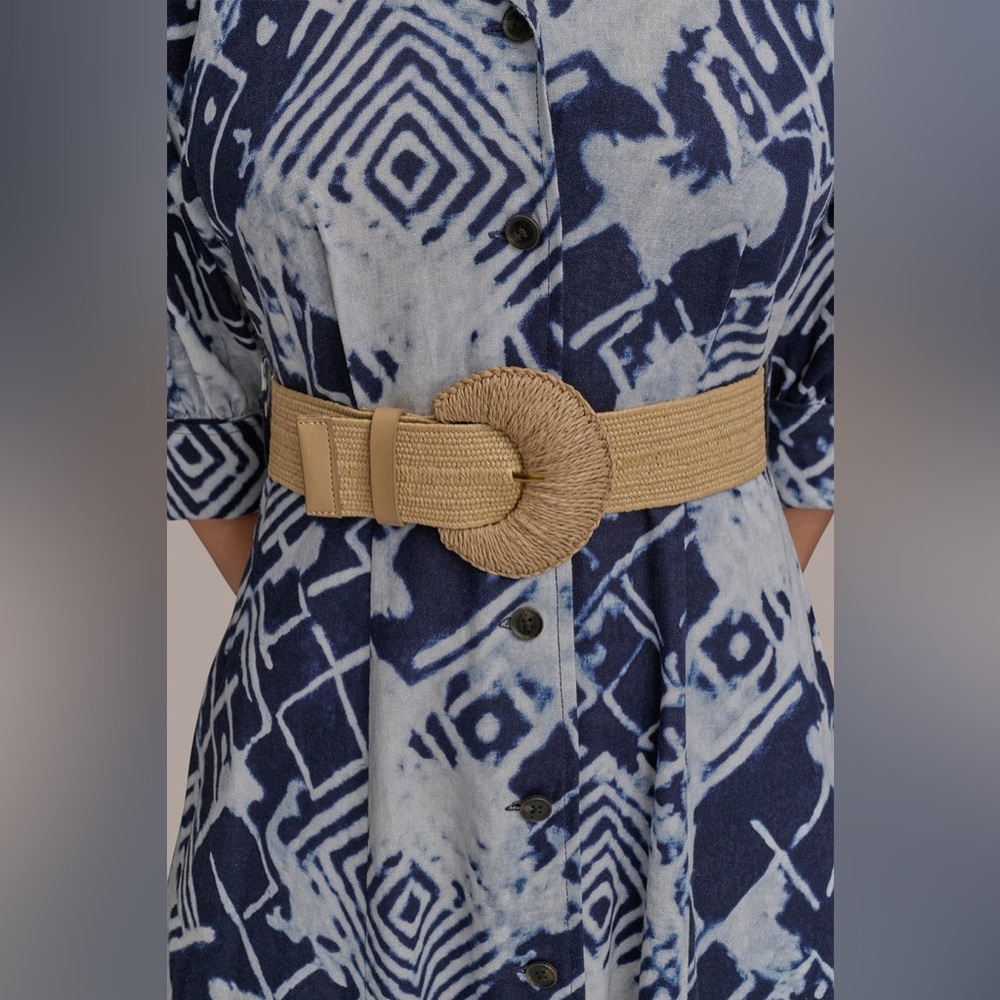 NWT Donna Karan New York LINEN-BLEND PRINTED MIDI SHIRT DRESS Sz 6 - Picture 7 of 16
